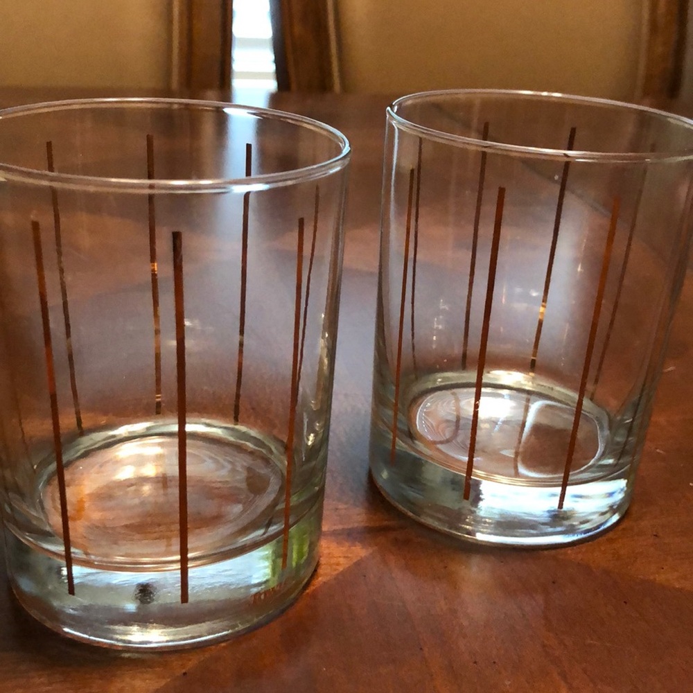 Towle vintage gold stripped rocks glasses, set of two